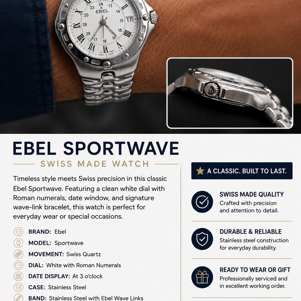 Ebel Sportwave Stainless Steel Watch - White Dial